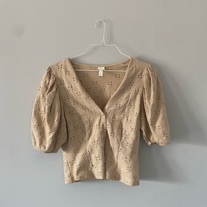 H&M top beige with puffed arms size M